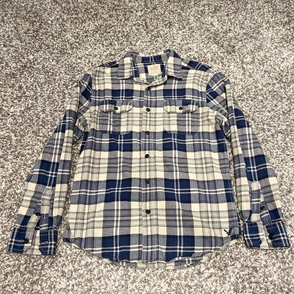 Plaid Blue & White Long-Sleeve Button Down - Picture 1 of 8
